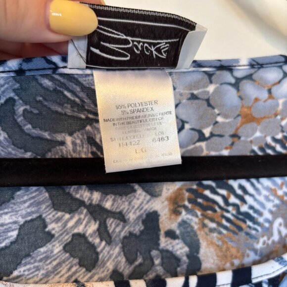 Vintage Animal Print Top Blue Brown Abstract Size Large - Picture 5 of 7